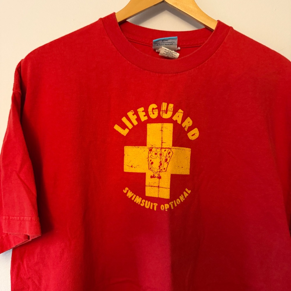 Vintage 2003 SpongeBob SquarePants Lifeguard T-Shirt Red Mens XL Nickelodeon - Picture 2 of 5